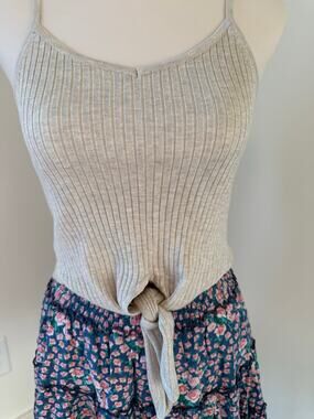 Harper Heritage Rayon Ribbed Tie-Front Tank Womens Beige Sz M